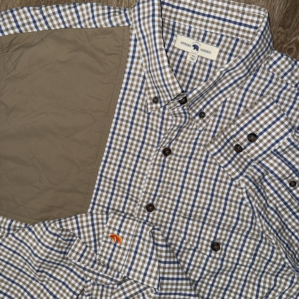 Onward Reserve Performance Shooting Shirt Mens XL White Blue Check Padded Vented
